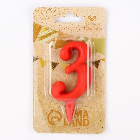 Candle for the cake the figure "Oval" "3", red, 5.5 cm-2
