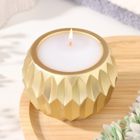 Candle "Shar" in a candlestick with sharp faces of gypsum, 7x6cm, gold
