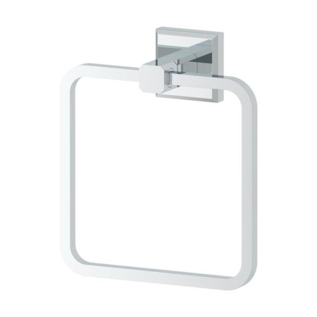The holder of the towel is rectangular, chrome