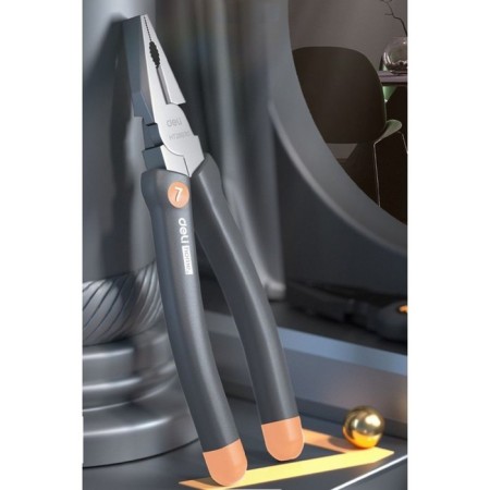Combined pliers "Home Series Gray" Deli HT2007C, Softtach Plastic, 180 mm-1