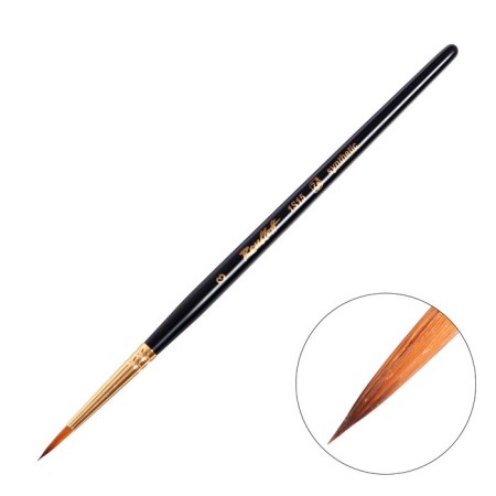 Synthetic brush, imitation column, round, rubloff series 1S15 No. 3, short black matte handle, yellow clip