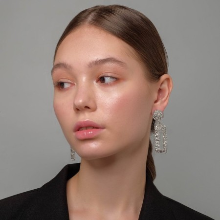 Earrings Metal "Caribbean" rectangular, silver color-3