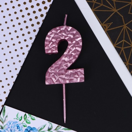 Candle for the cake, number "2", pink, 4 x 10 cm.-3