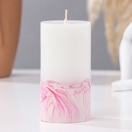 Candle with concrete, 5x10 cm, white-pink