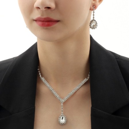 Set 2 objects: earrings, necklace "elite" drops of triangle, white color in silver, 40 cm-2