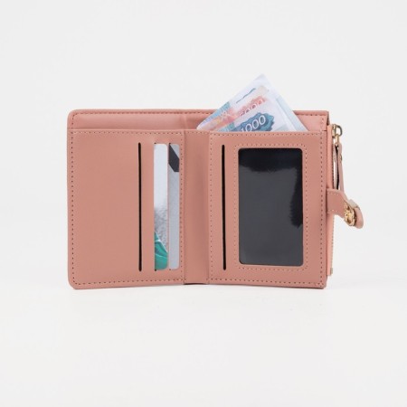Women's wallet on the button, beige-pink color-5