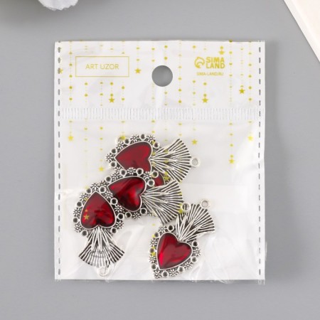 Decor for creativity Metal "Red Heart Crown" silver enamel 3.6x2 cm-3