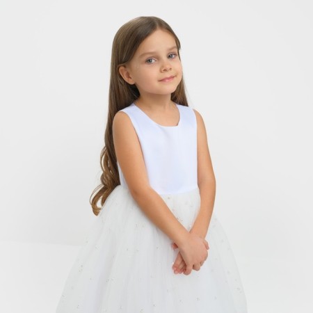 Children's dress with beads kaftan p. 36 (134-140 cm), white-9