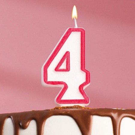 Candle for cake the number "4", tone rim, 7 cm, mix