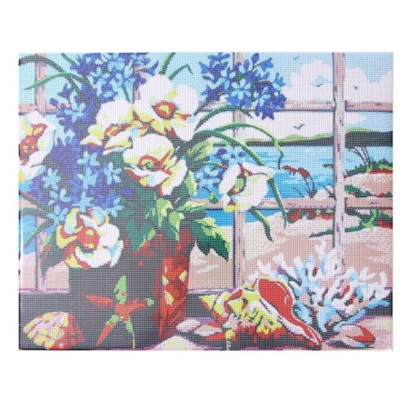 Diamond mosaic with a complete filling on the subframe "Flowers at the window", 40 × 50 cm-3