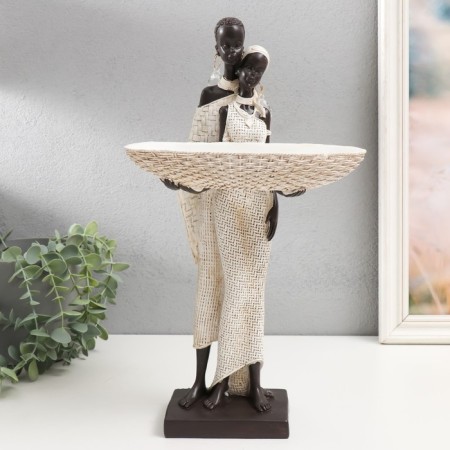 Souvenir Polystone stand "African pair with wicker basket" White 37x20x8 cm