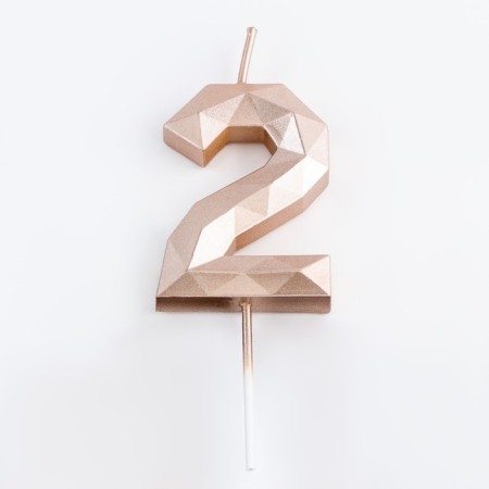 Candle in the cake on the skewer "polyhedron", number 2, 7 cm, champagne-2