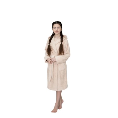 Children's robe with a hood, size 38, beige color-3