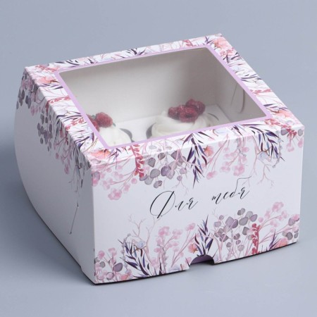 Capcake box, confectionery packaging with a window, 4 cells "Wreath", 16 x 16 x 10 cm-3