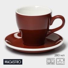 Coffee steam porcelain Magistro Coffee Time, 2 items: a cup 280 ml, a saucer d = 15.5 cm, brown color
