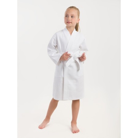 Waffle children's robe "kimono", size 38, white color