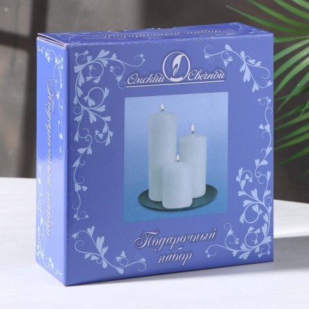 Set of candles-cylinders on the stand "Interior", 3 pcs, white-3