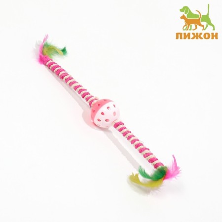 Domestican for cats "double fluff", with a ball and a sisaler winding, 32 cm, pink/white