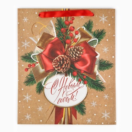 Package Gift New Year's craft vertical “Happy New Year”, M 26 x 30 x 9 cm, New Year-3