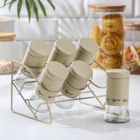 A set of glass cans for bulk products "Style", 20 × 16 × 17 cm, on a stand, 6 pcs, color mix-1