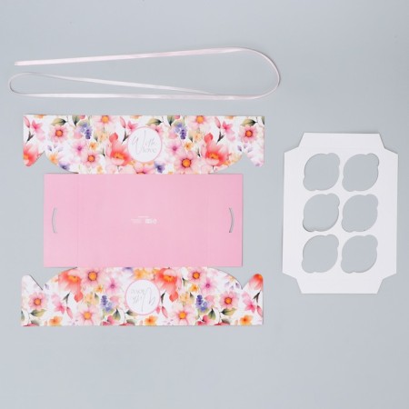 Capcake box, confectionery packaging, 6 cells "Tenderness" 23 x 16 x 10 cm-4