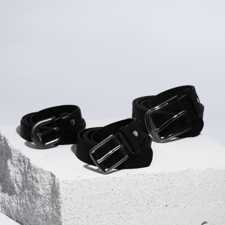 Gift set, 3 belts, buckle metal, screw, black color