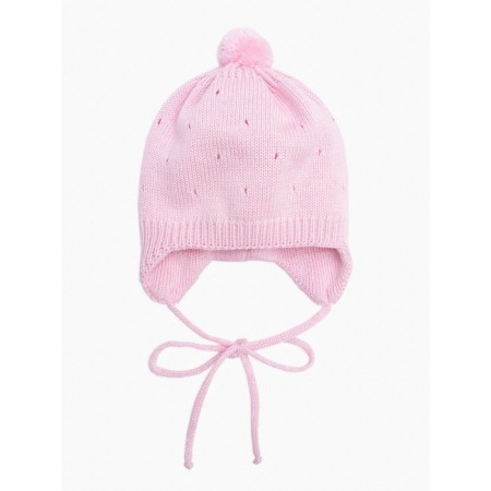 A cap on ties with a pompom Children's Amarobaby Pure Love Cutie, with a lining, size 46-48 cm, pink color