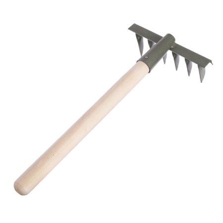 Small straight rakes, 6 twisted teeth, length 31 cm, metal, wooden handle-4