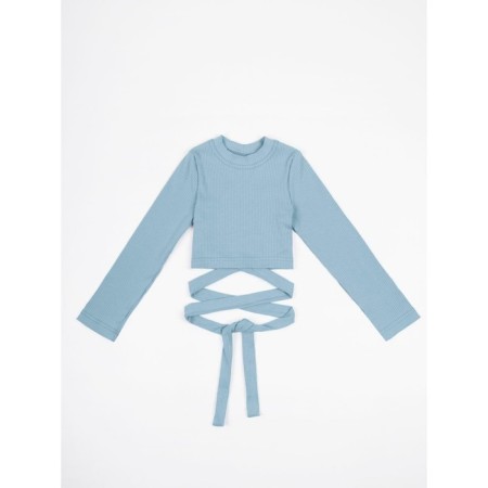 TOP for a girl with long sleeves on Generation ties, height 128 cm, blue color-5