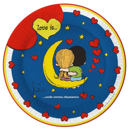 A set of paper plates "Love is" blue, 6 pieces, 180 mm