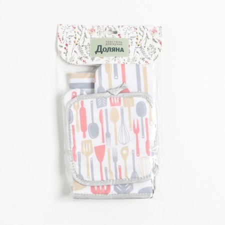 Kitchen kitchen kit “Kitchen”, take 17*17 cm, mitten 26*16 cm, apron 70*80 cm 100% p/e-10