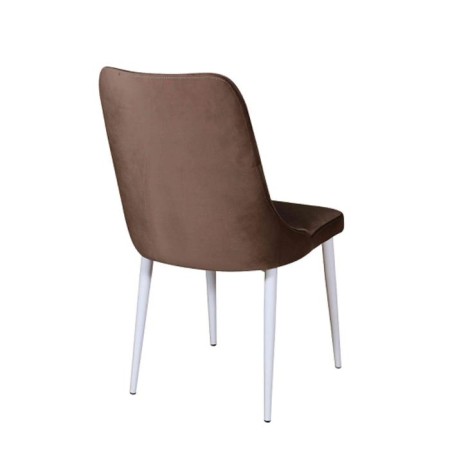 Leon chair, metal supports white, velor fabric, chocolate color-1