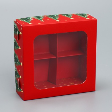 Box for sweets “Happy New Year!”, Christmas trees, 10.5 x 10.5 x 3.5 cm, New Year-5