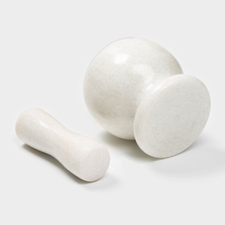 A mortar with a “marble” push, made of natural stone, white color-3