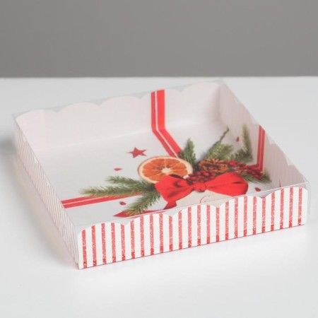 Box for confectionery products with PVC “Happy New Year!”, 15 x 15 x 3 cm, new year-1