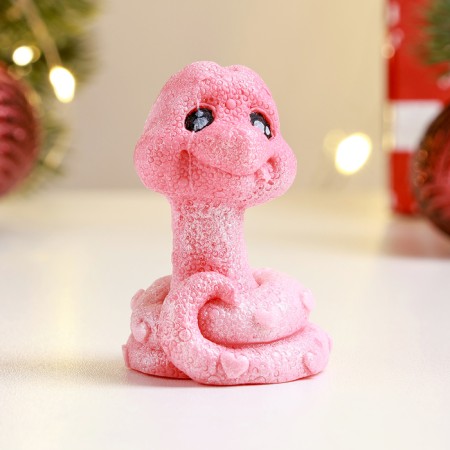 New Year. Symbol 2025. Figure soap "snake smile" pink with silver