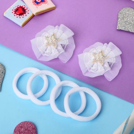 Hair set "Baby" (2 clamps, 4 elastic bands) stars, white-1