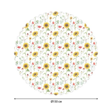 The tablecloth “Sunflowers and poppies”, round, Saten, d = 150 cm