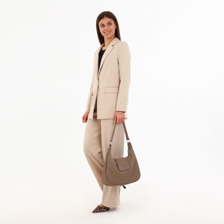 Load bag with zipper, external pocket, long belt, dark beige color-9