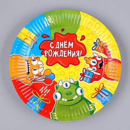 Set of paper dishes disposable monsters ”: 6 plates, 1 garland, 6 glasses-3