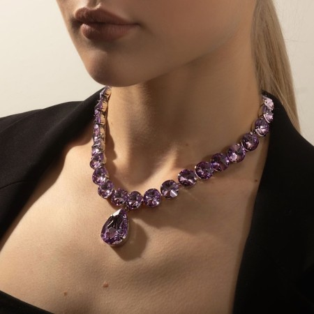 The necklace "Jewel" drop, lilac color in silver, 32 cm