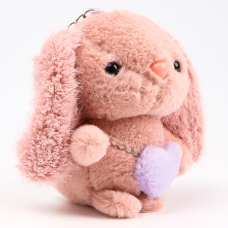 Soft toy "Bunny" on a key fob, 11 cm, dark pink color-3