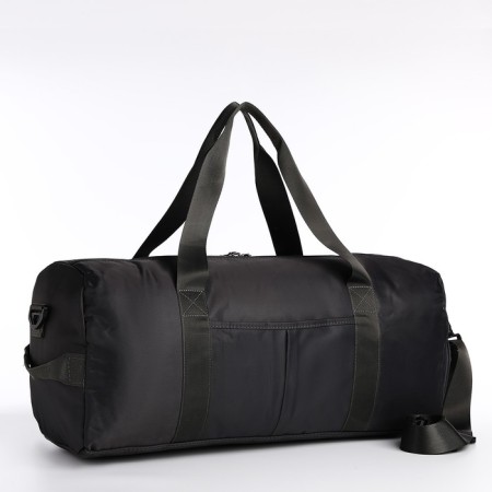 Road bag on lightning, external pocket, shoe compartment, suitcase holder, long belt, gray color.