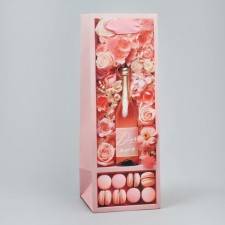 Gift package for a bottle, packaging, “pink mood”, 9 x 25 x 8.9 cm