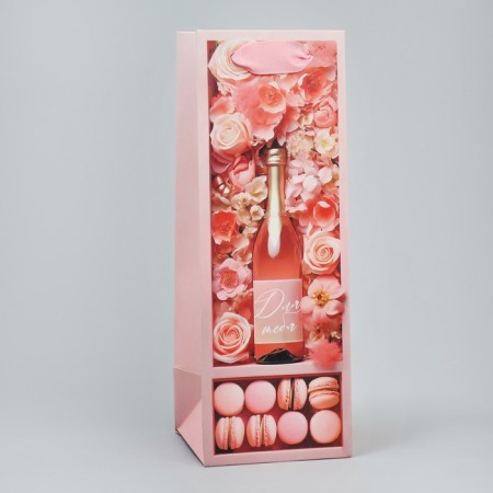 Gift package for a bottle, packaging, “pink mood”, 9 x 25 x 8.9 cm