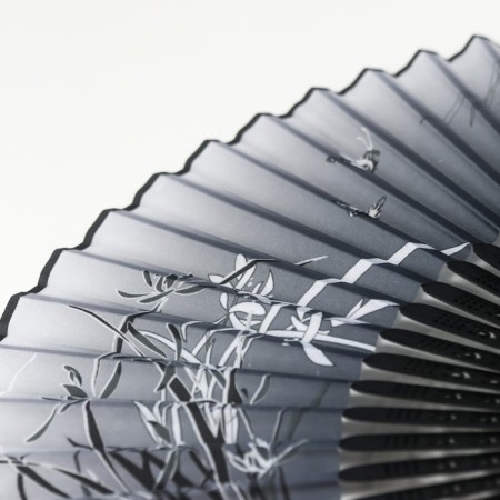 Fan bamboo, textiles h = 21 cm "Butterflies in the grass" black and white, with a brush-3