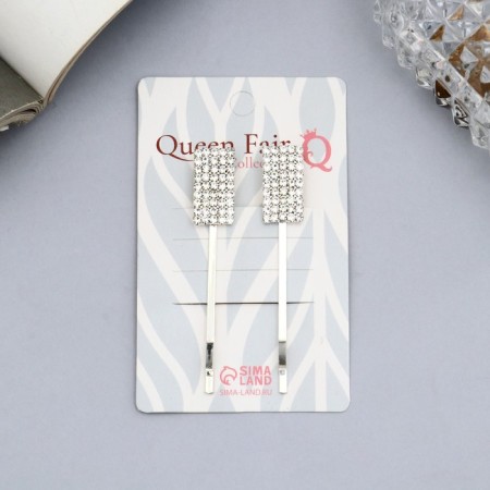 Invisibility for hair "Vivien" (set 2 pcs) Classic stones, 5 cm, silver-1