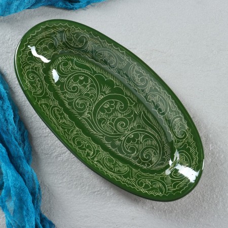 The herringard Rishtan ceramics "Patterns", 24 cm, green-1