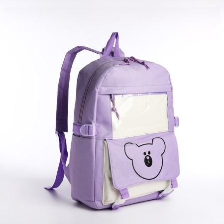School set. A backpack with a zipper, a chover, bag, pencil case, a bag for coins, lilac color-3