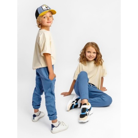 Children's jump (T-shirt, trousers), height 110-116 cm, cream color, blue